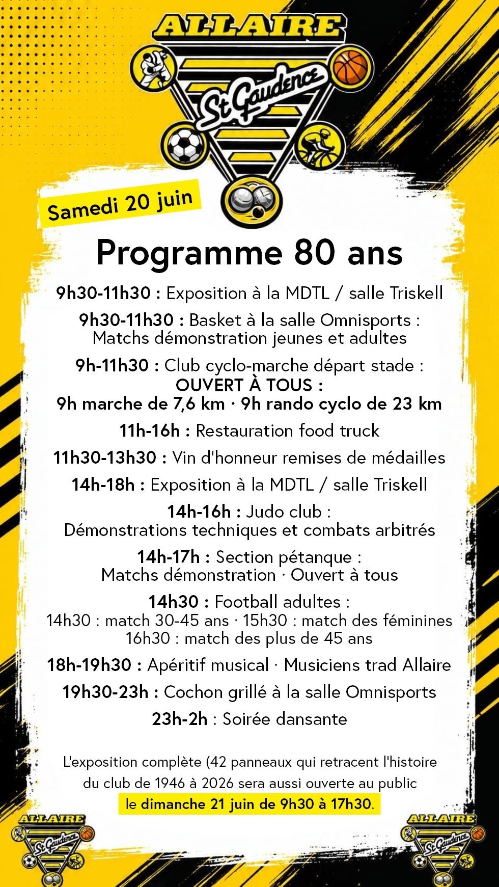 Programme des 80 ans de la St Gaudence · Samedi 20 juin