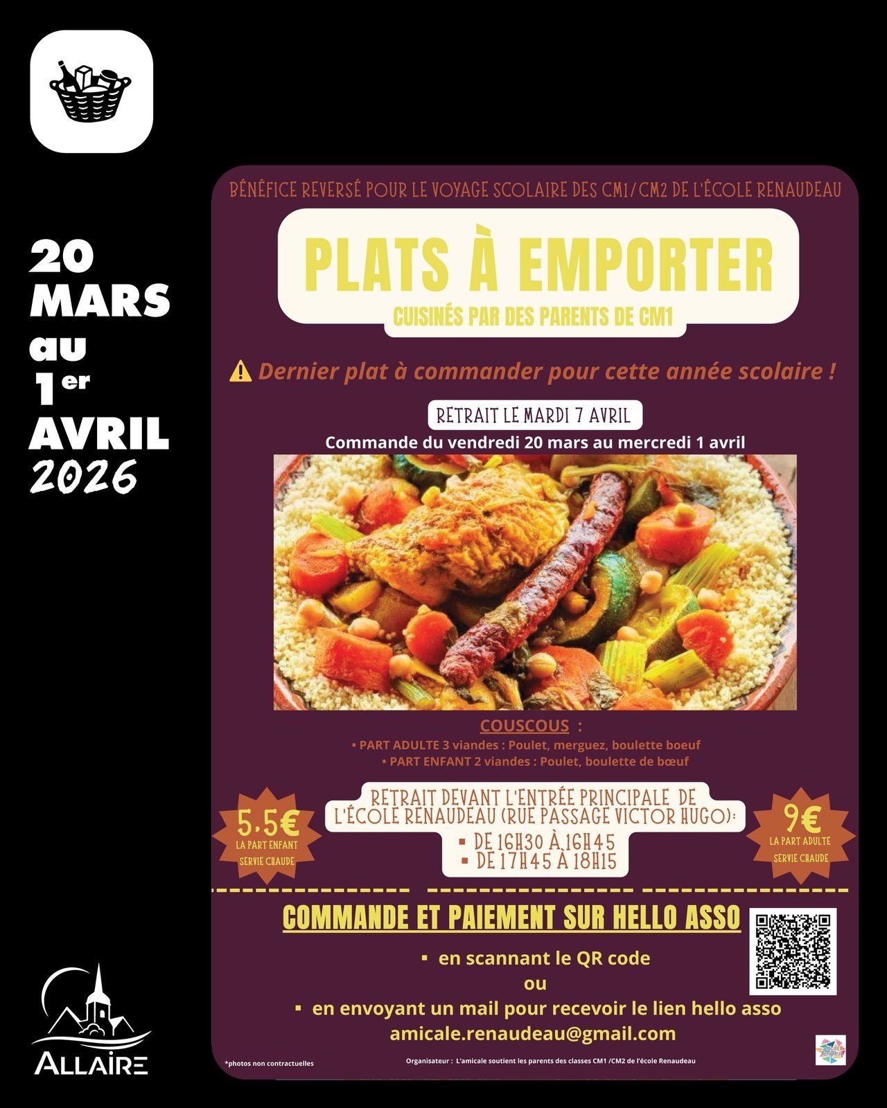 Vente de plats à emporter · Couscous