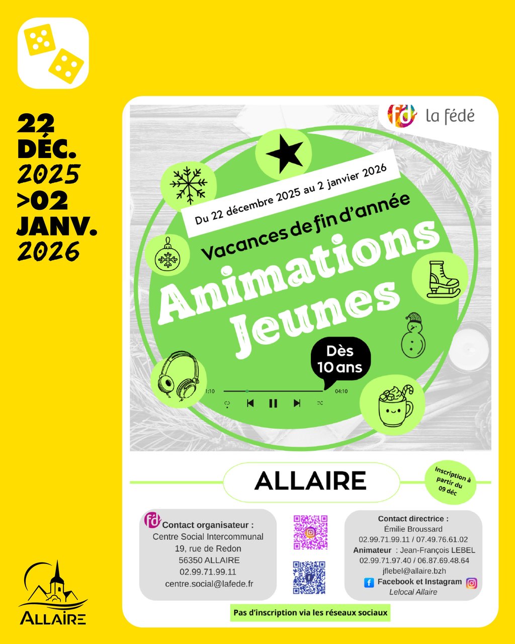 Programme des animations jeunes des vacances de fin d’année