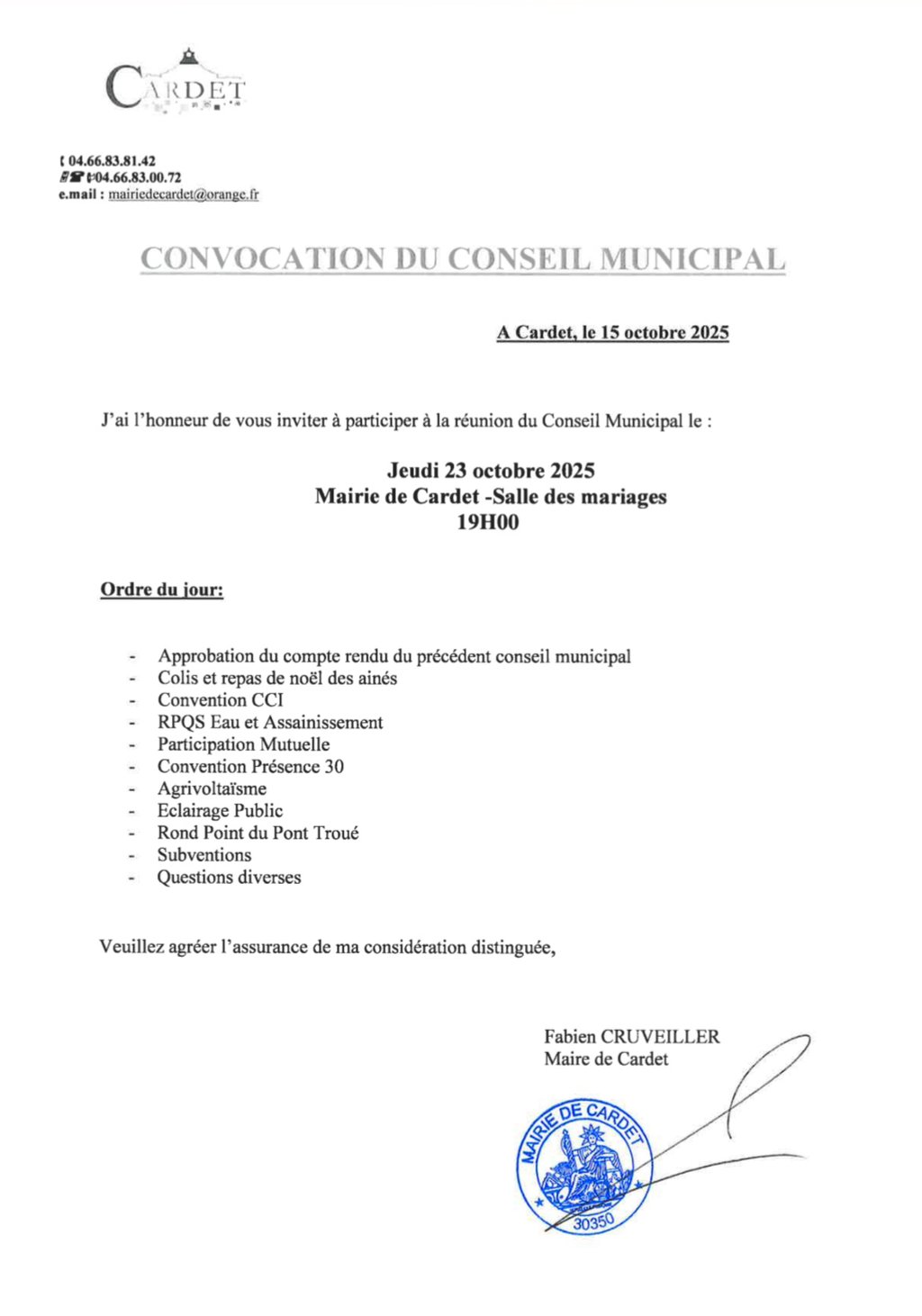 Réunion du Conseil Municipal