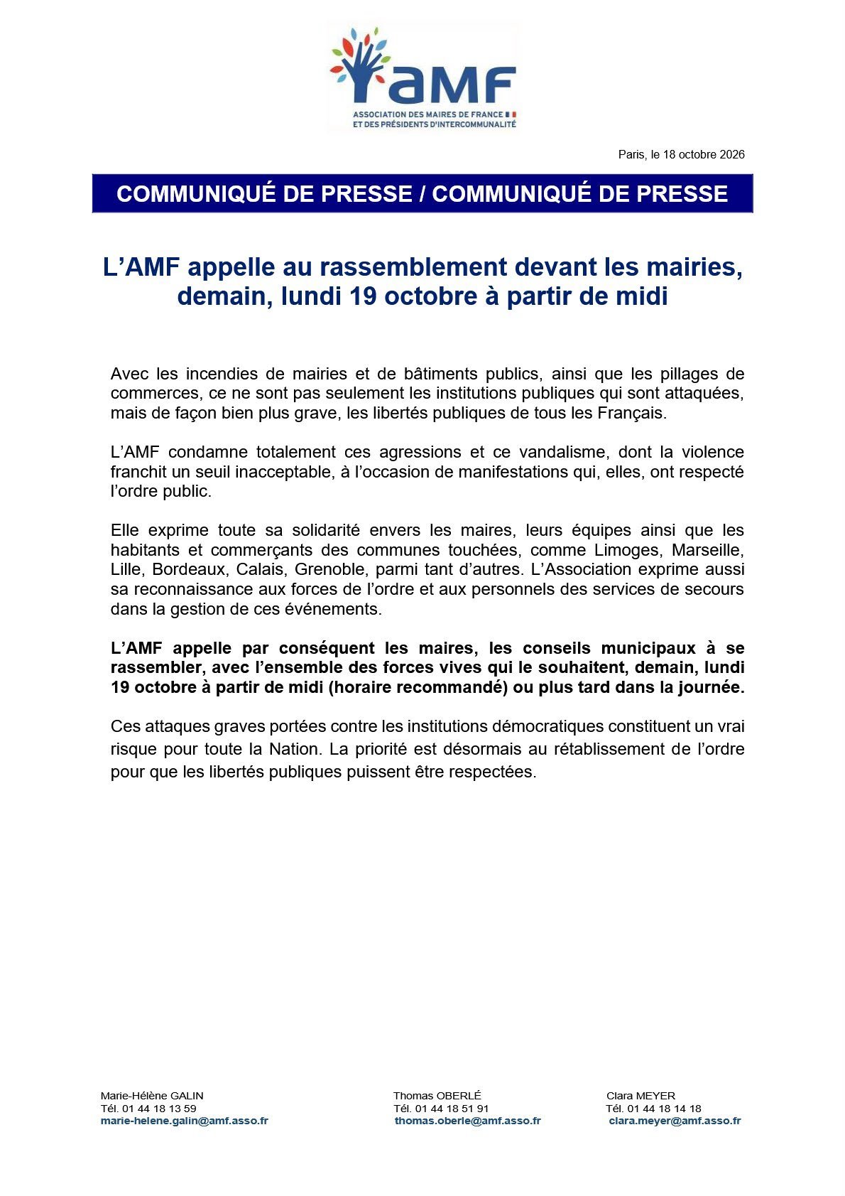 Rassemblement devant la mairie à 12h
