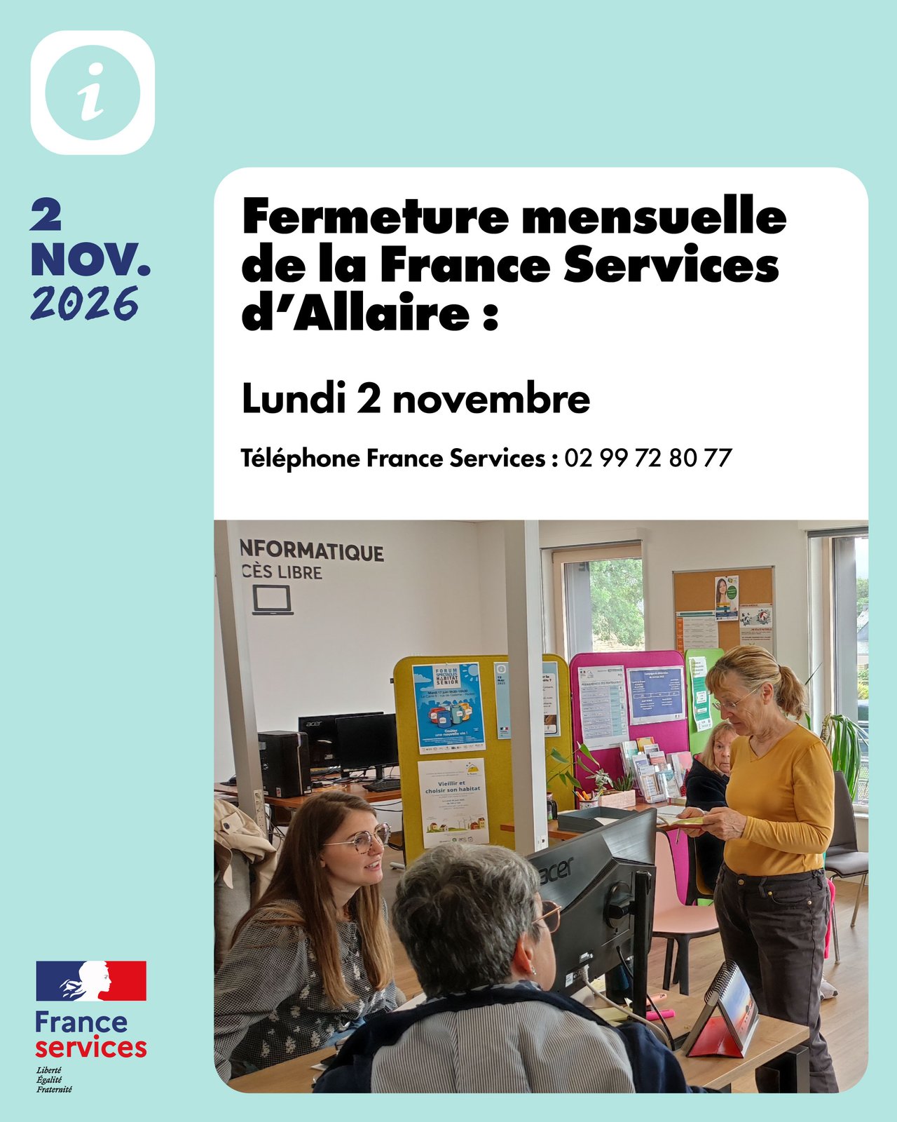 Fermeture mensuelle de novembre de la France Services