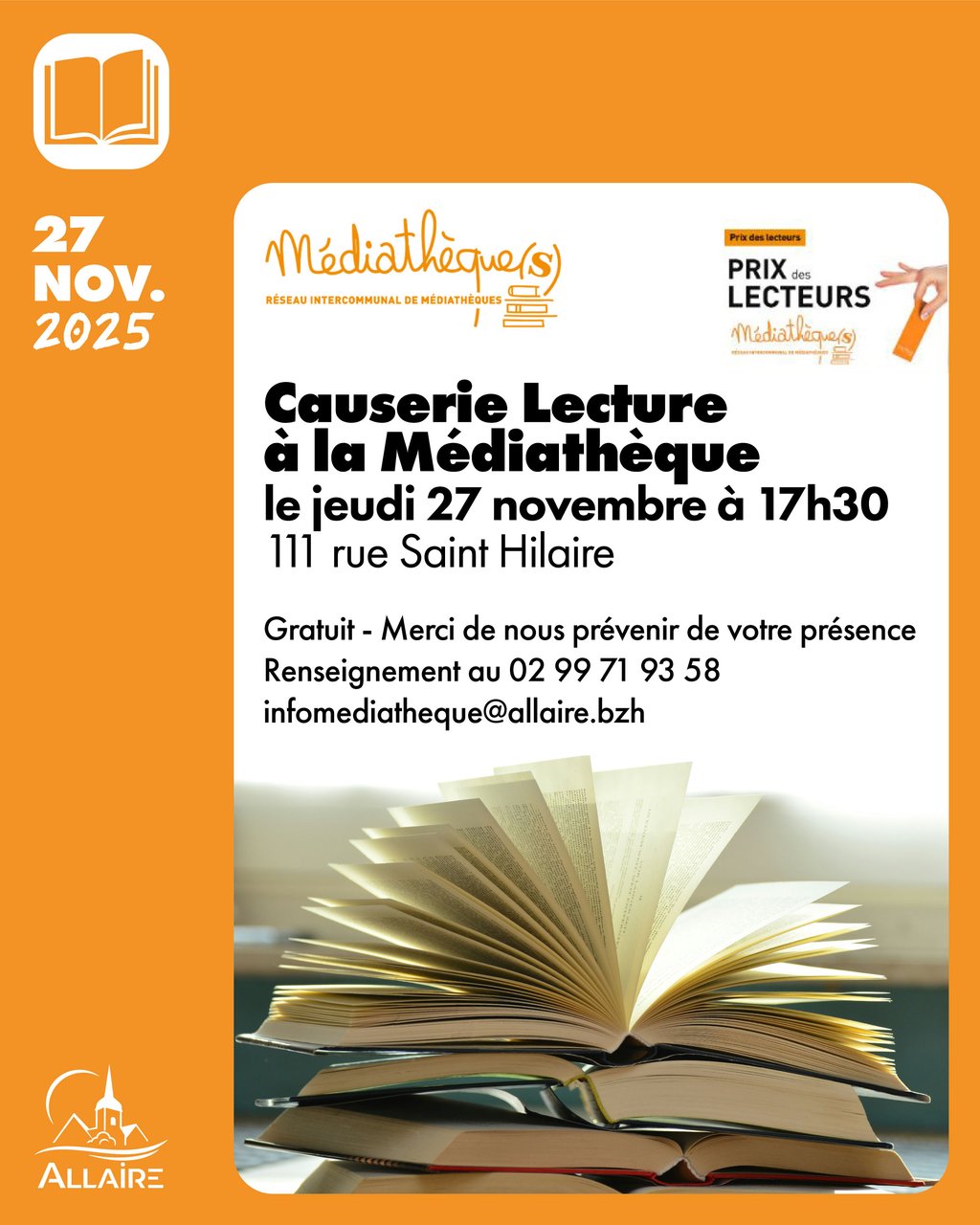 La Médiathèque d’Allaire vous invite à une Causerie Lecture