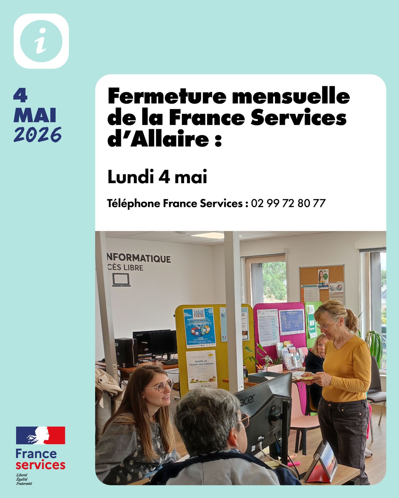 Fermeture mensuelle de mai de la France Services