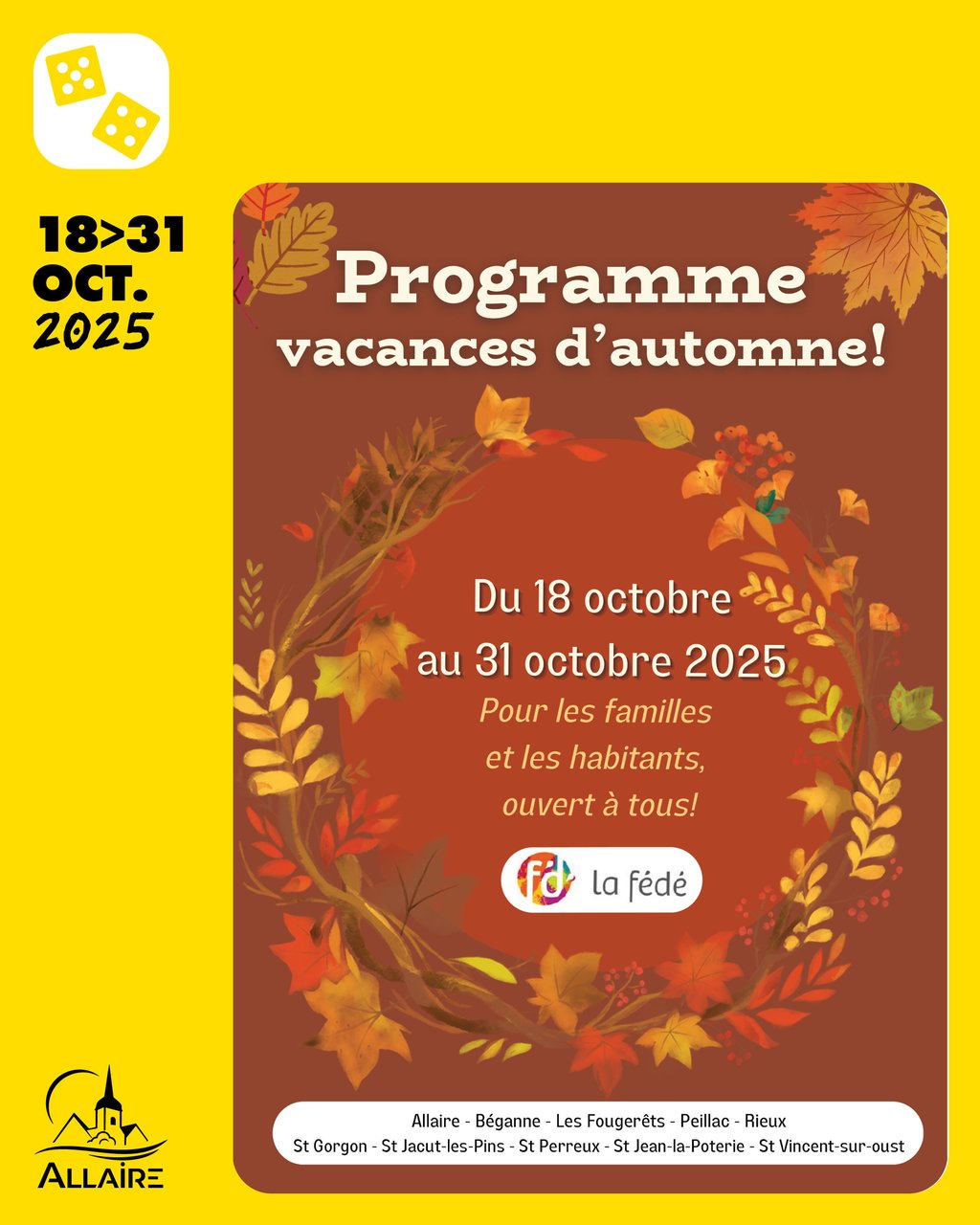 Programme des animations pour tous des vacances d’automne