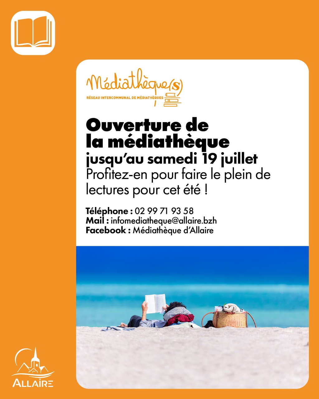 Ouverture de la médiathèque jusqu’au 19 juillet