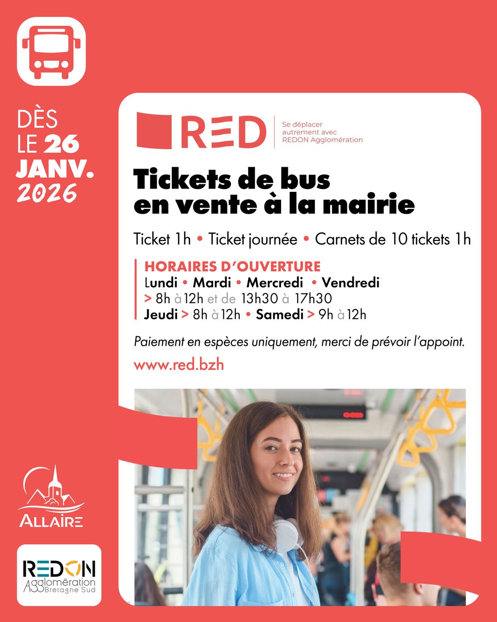 Vente de tickets de bus en mairie