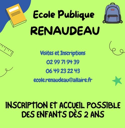 INSCRIPTION DE VOTRE ENFANT À l’ÉCOLE E. & M. RENAUDEAU