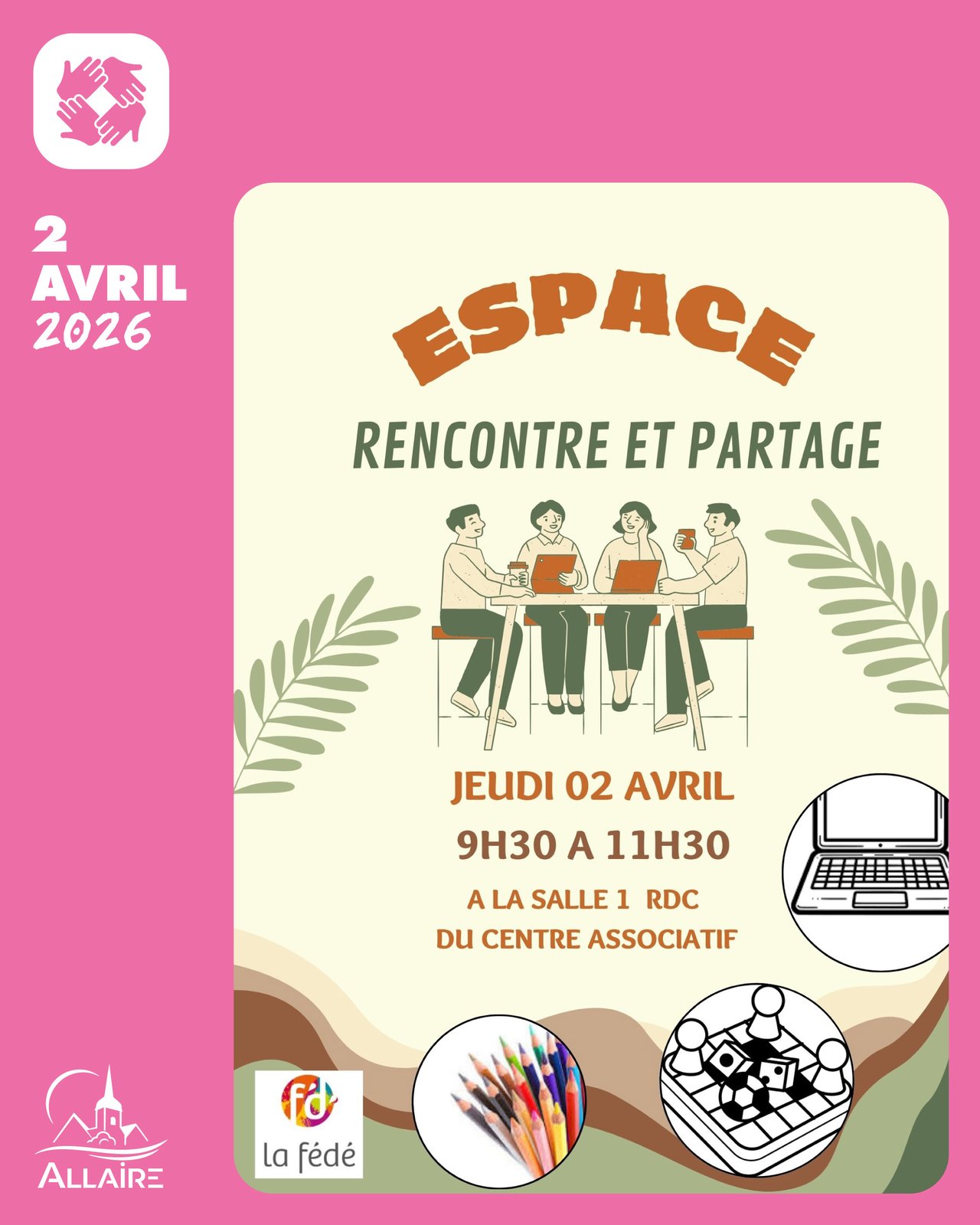 Espace rencontre et partage le jeudi 2 avril
