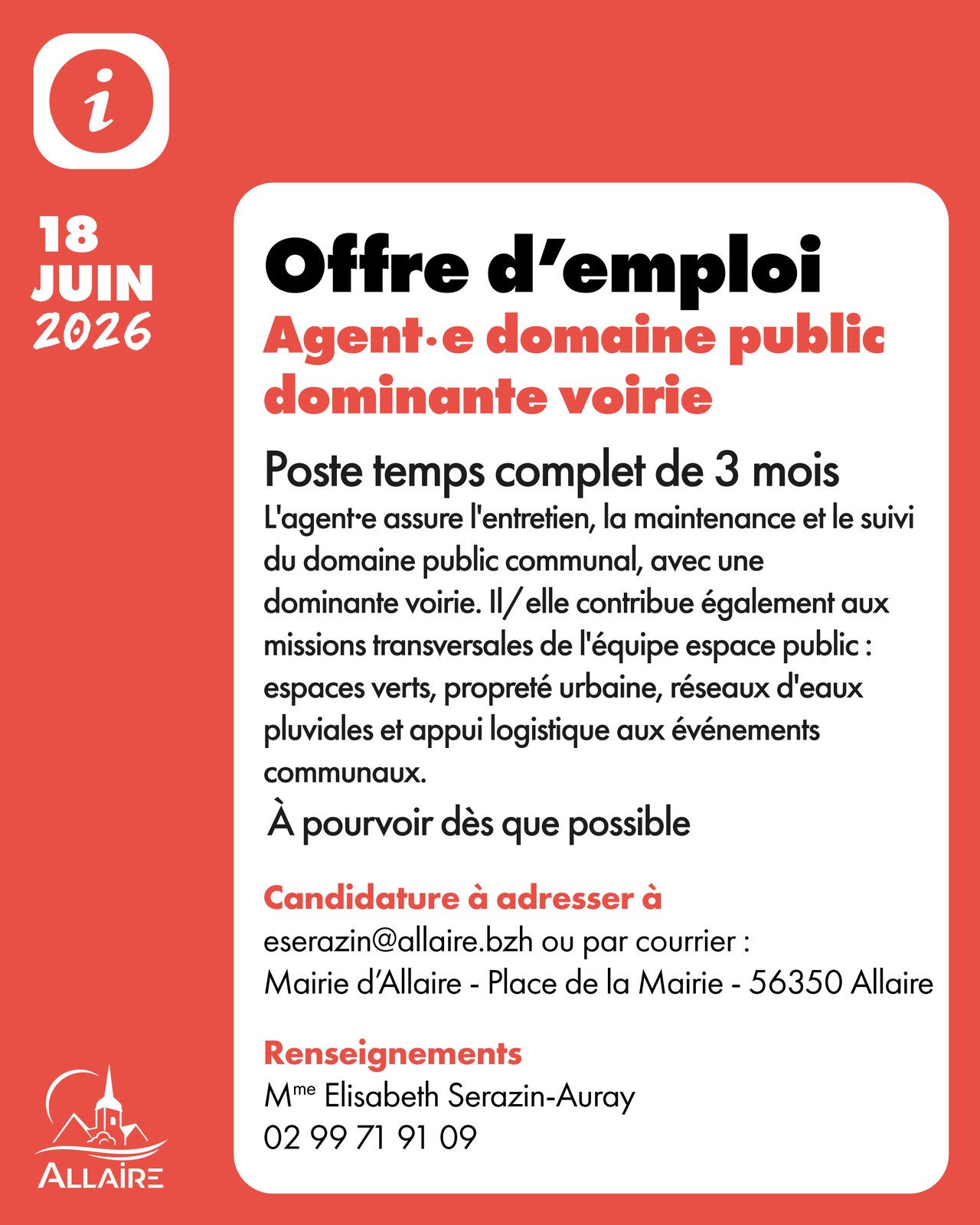 Offre d’emploi · Services techniques Commune d’Allaire