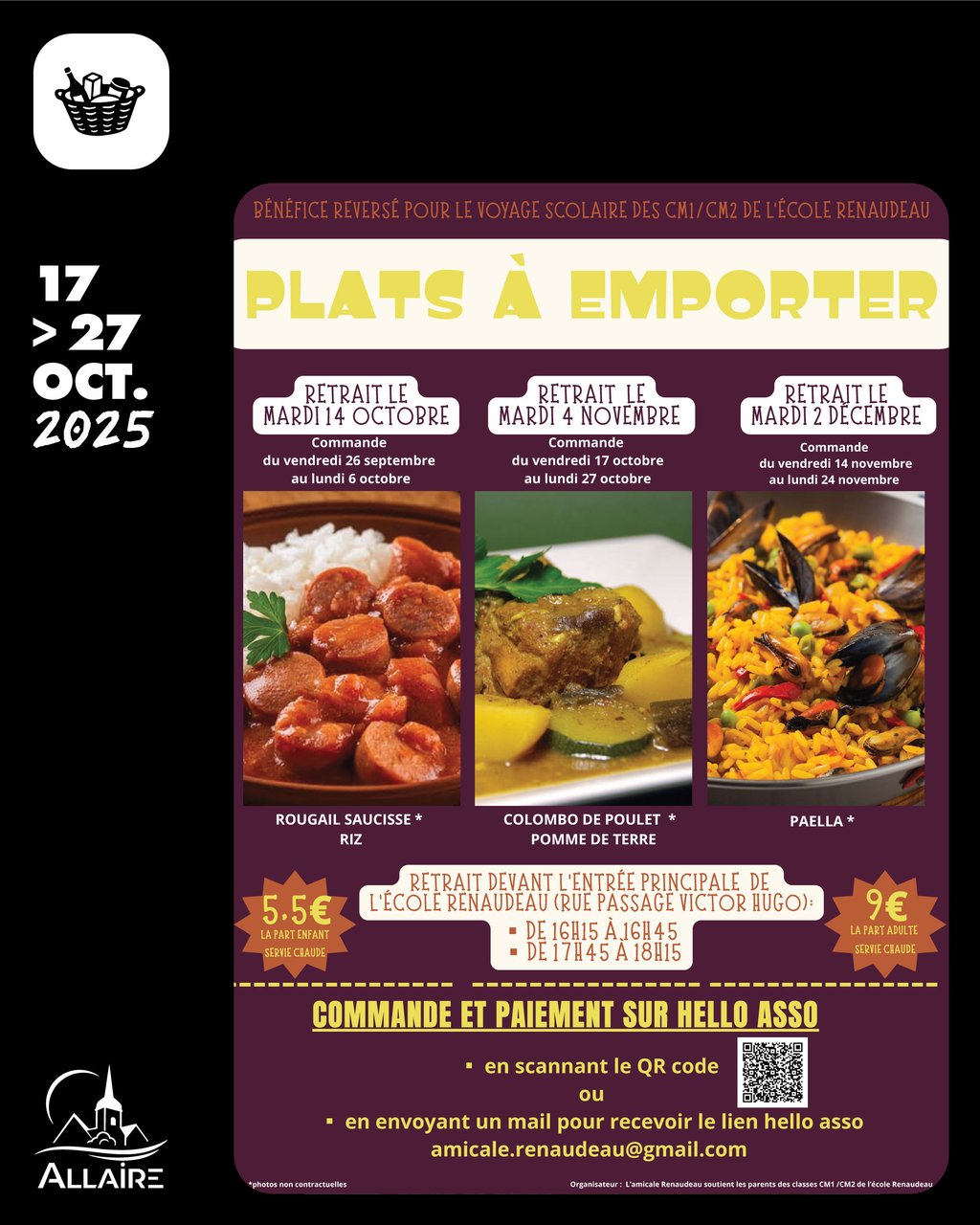 Vente de plats à emporter · Colombo de poulet & pdt