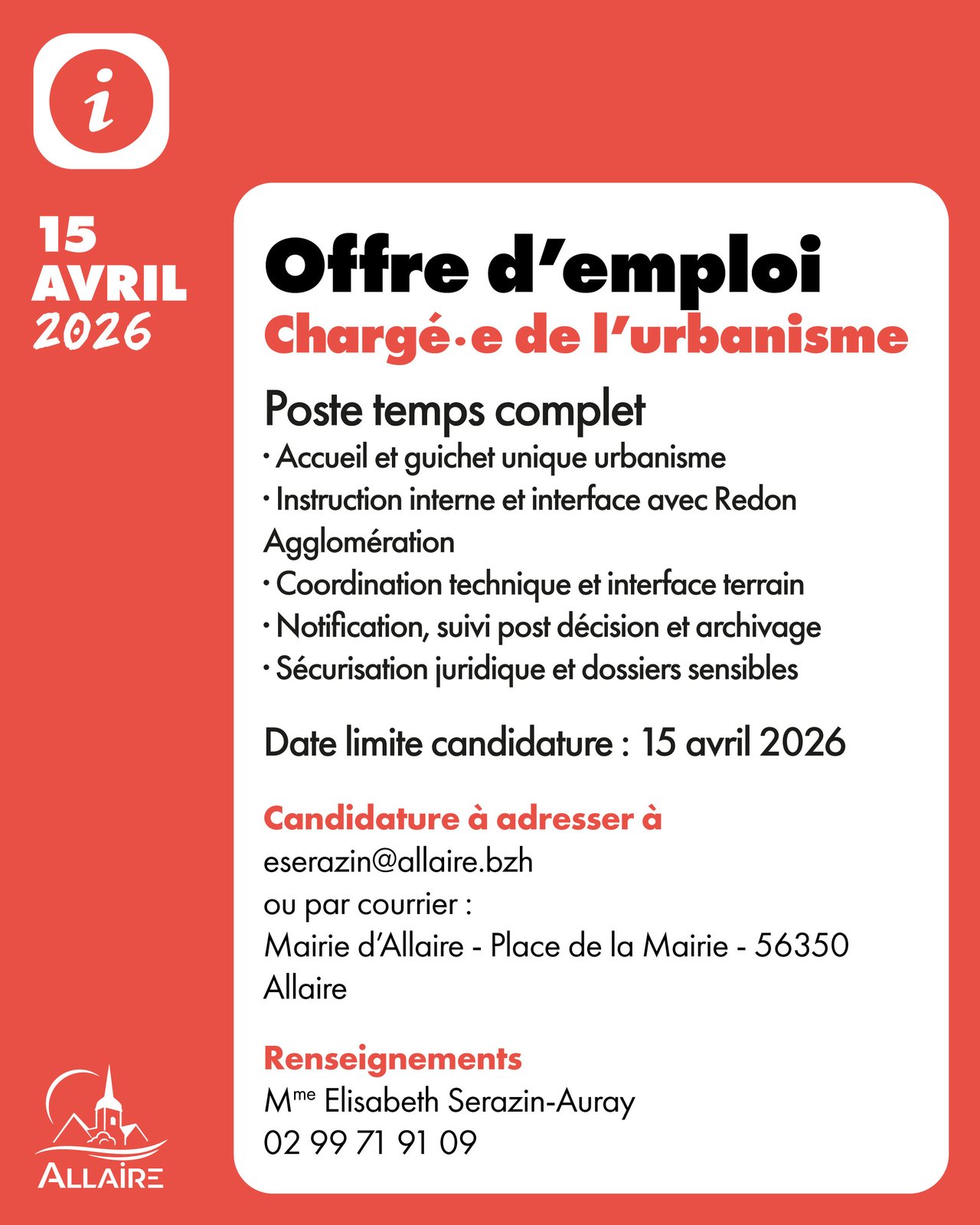 Offre d’emploi Chargé·e de l’urbanisme