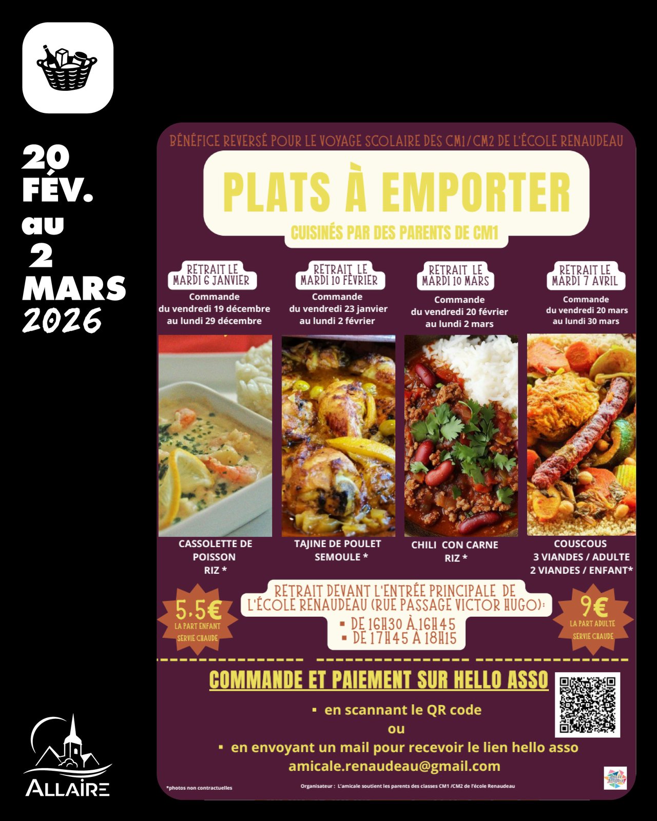 Vente de plats à emporter · Chili con carne et riz
