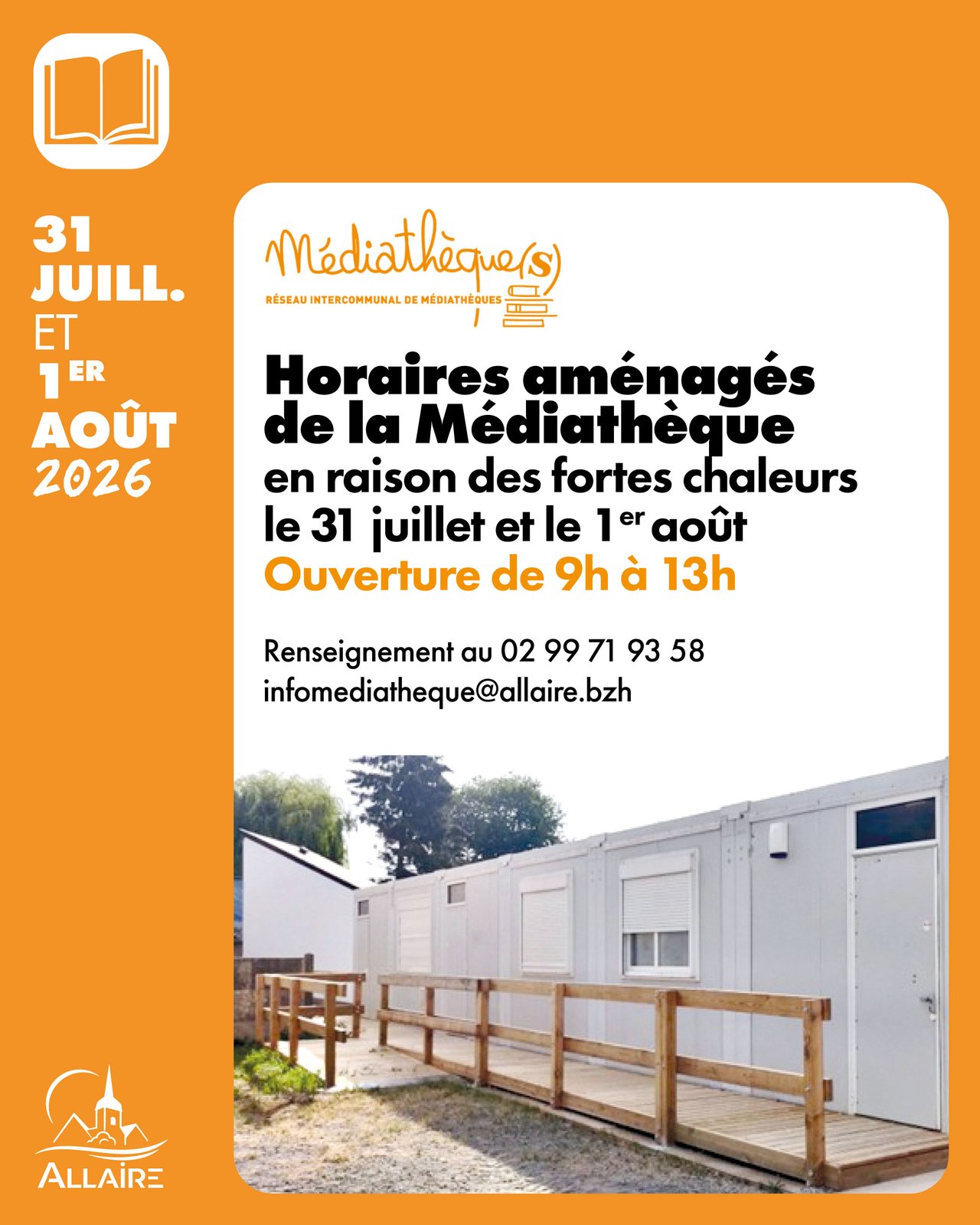 Aménagement des horaires de la Médiathèque