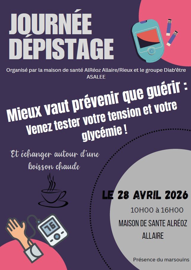 JOURNEE DE DEPISTAGE DU DIABETE le 28 avril prochain…