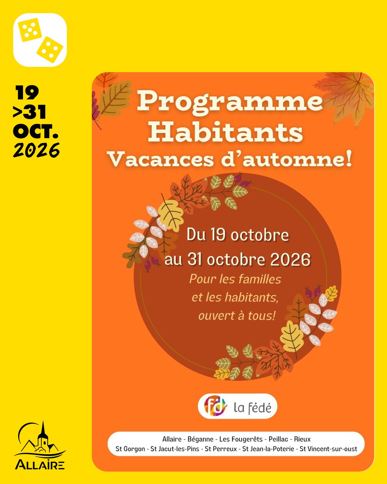 Programme des animations pour tous des vacances d’automne