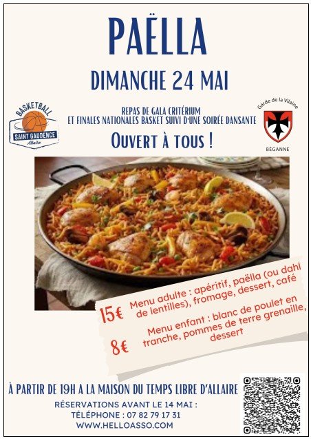 PAËLLA SUIVI D’UNE SOIRÉE DANSANTE – le 24 MAI 2026