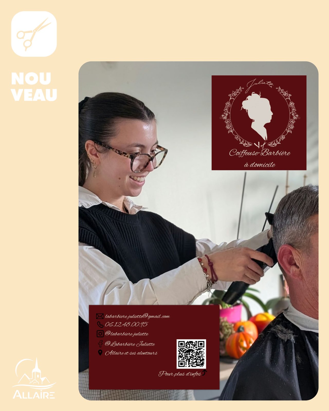 Nouvelle activité : Juliette coiffeuse barbière à domicile