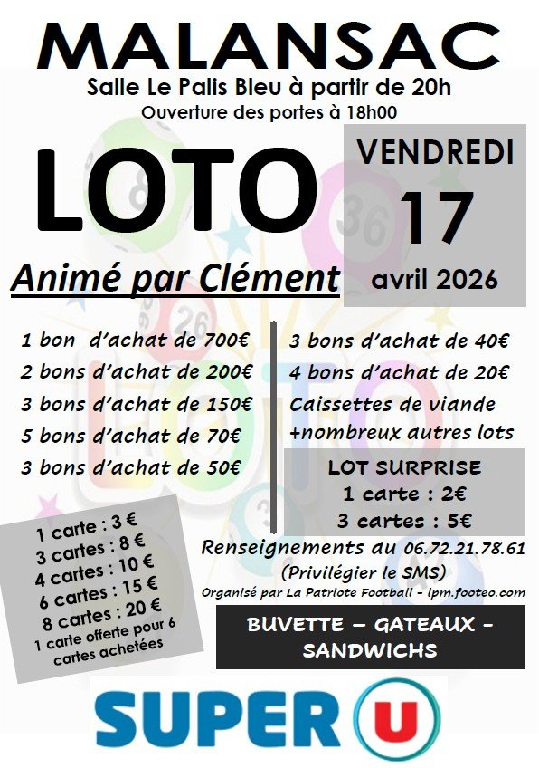 LOTO MALANSAC – Vendredi 17 avril