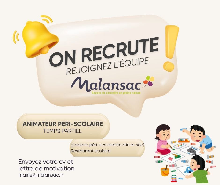 📢 RECRUTEMENT – ANIMATEUR / ANIMATRICE PÉRISCOLAIRE