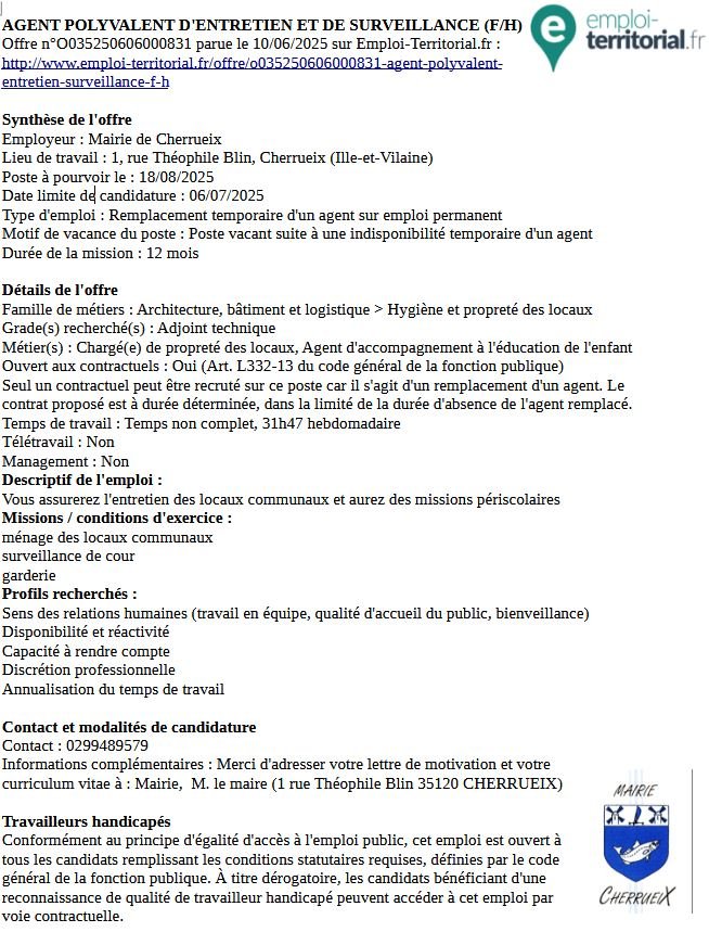 AGENT POLYVALENT D'ENTRETIEN ET DE SURVEILLANCE (F/H)