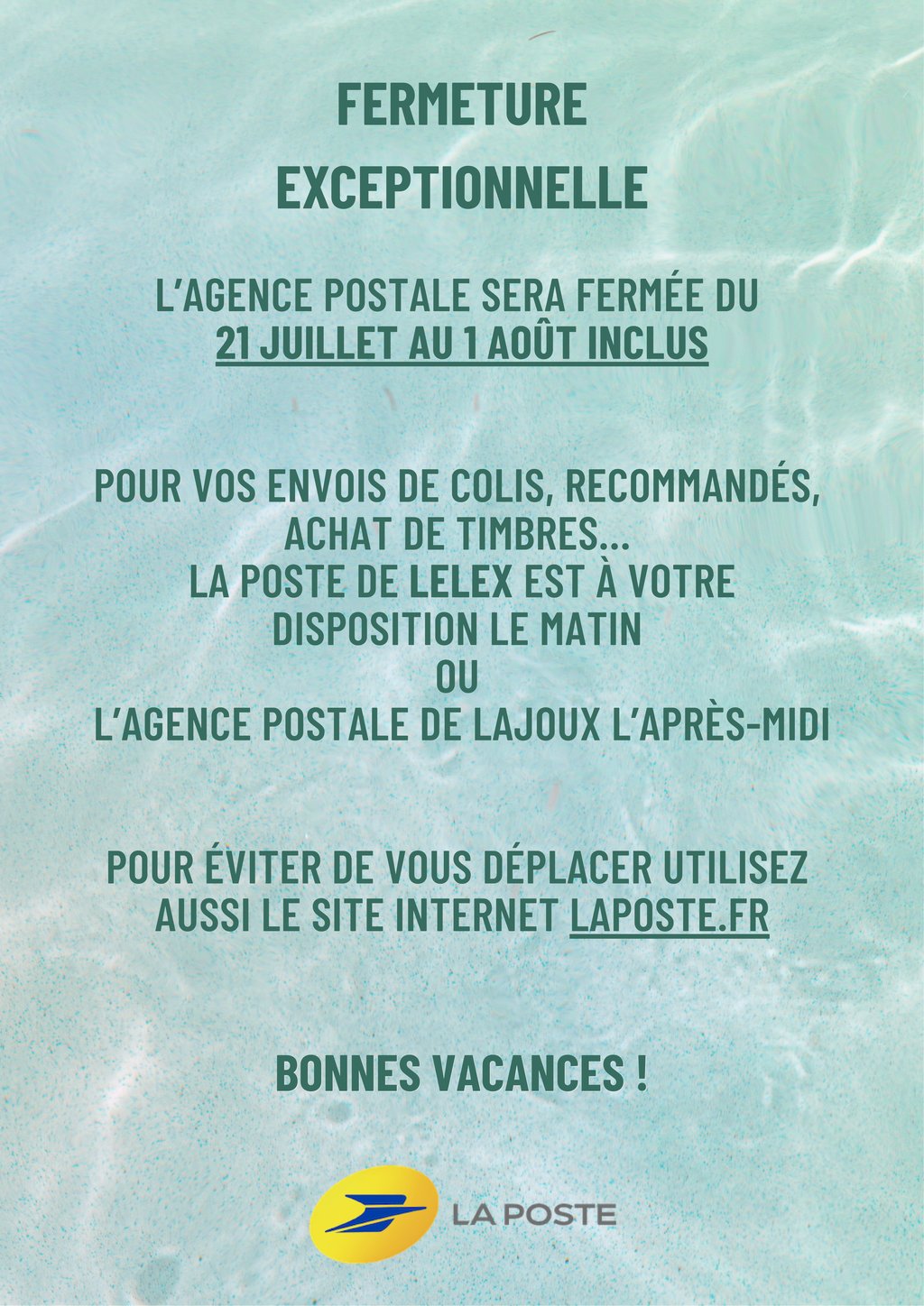 Fermeture de l'Agence Postale