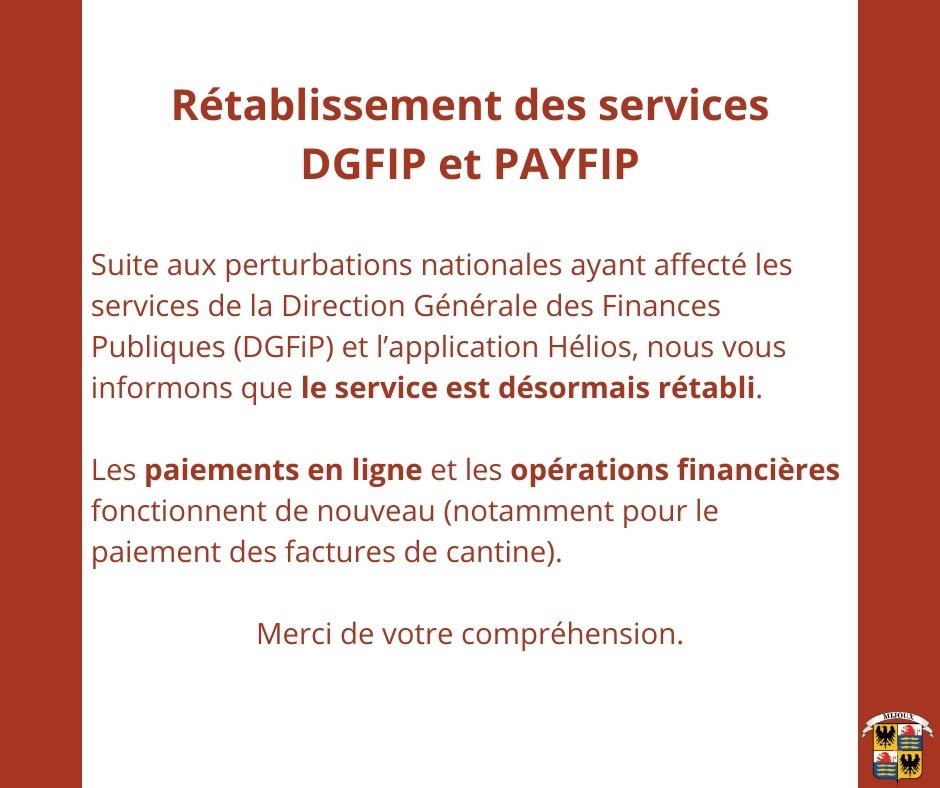 Rétablissement des services DGFIP et PAYFIP