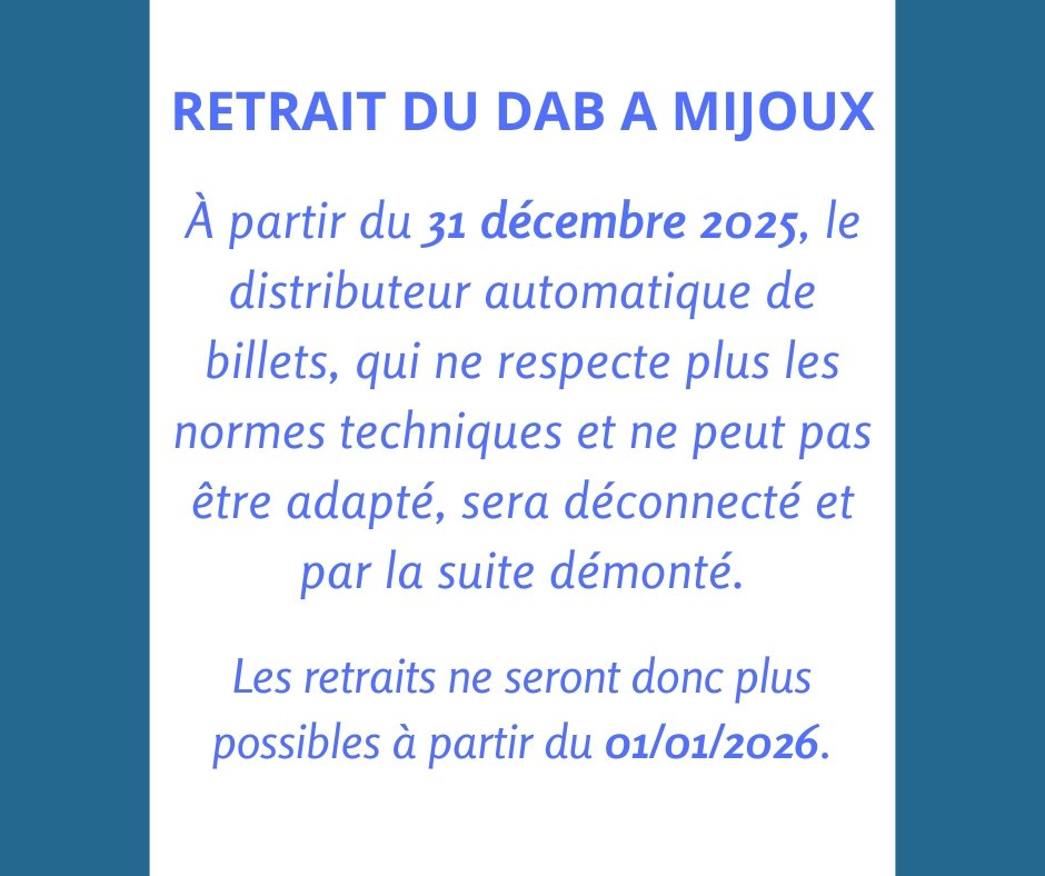 📢Retrait du DAB à Mijoux