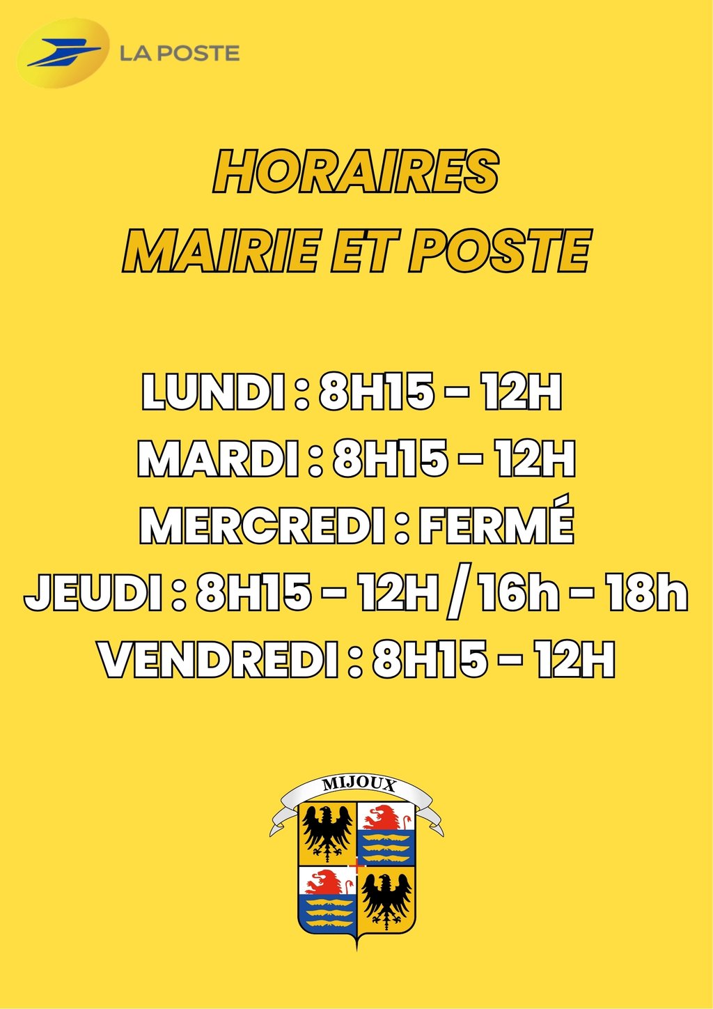 Horaires Agence Postale et Mairie