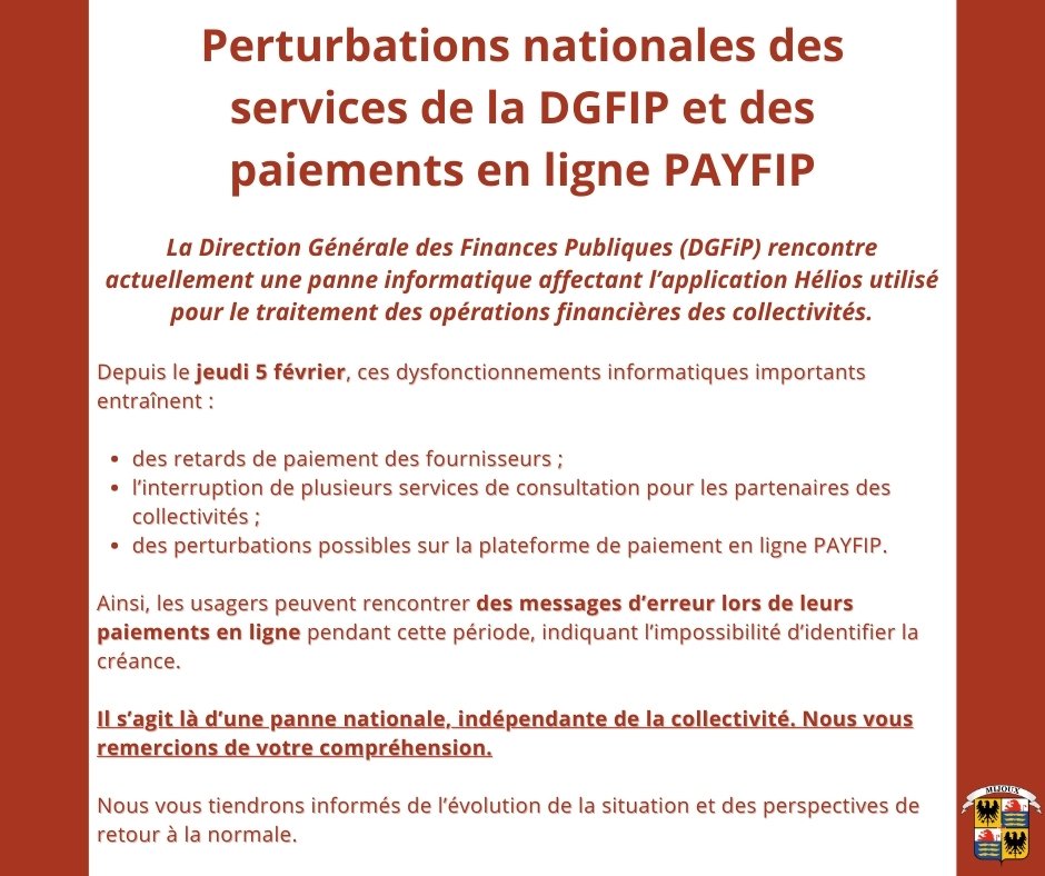 Perturbations nationales des services de la DGFIP et des paiements en ligne PAYFIP