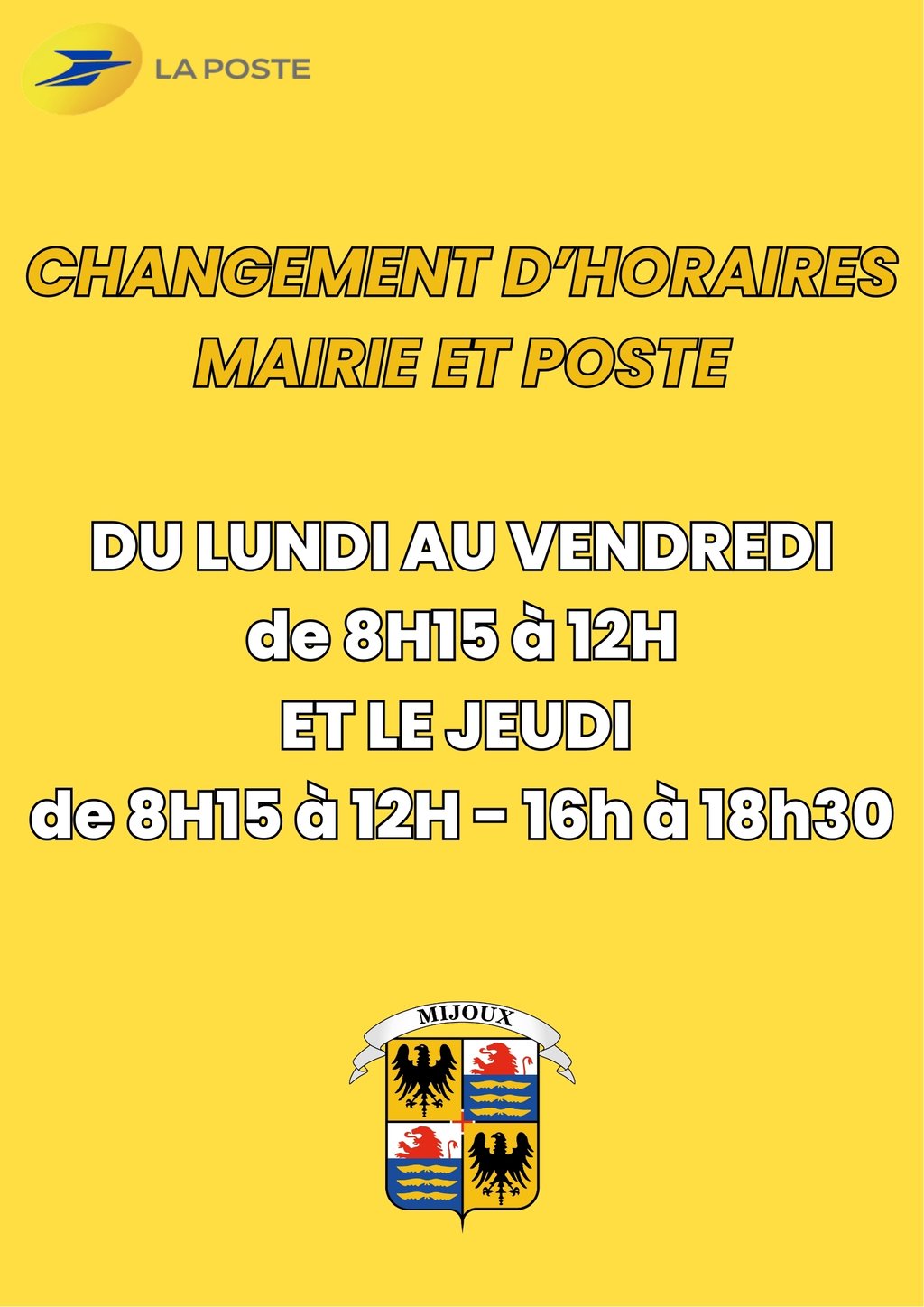 Changement d'horaires mairie et poste