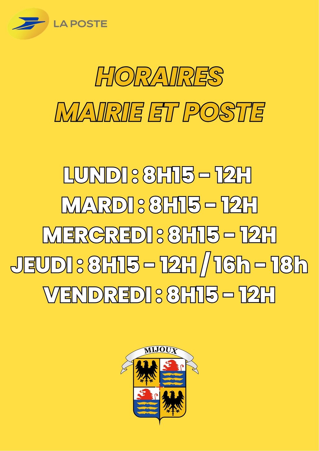 Horaires Agence Postale et Mairie