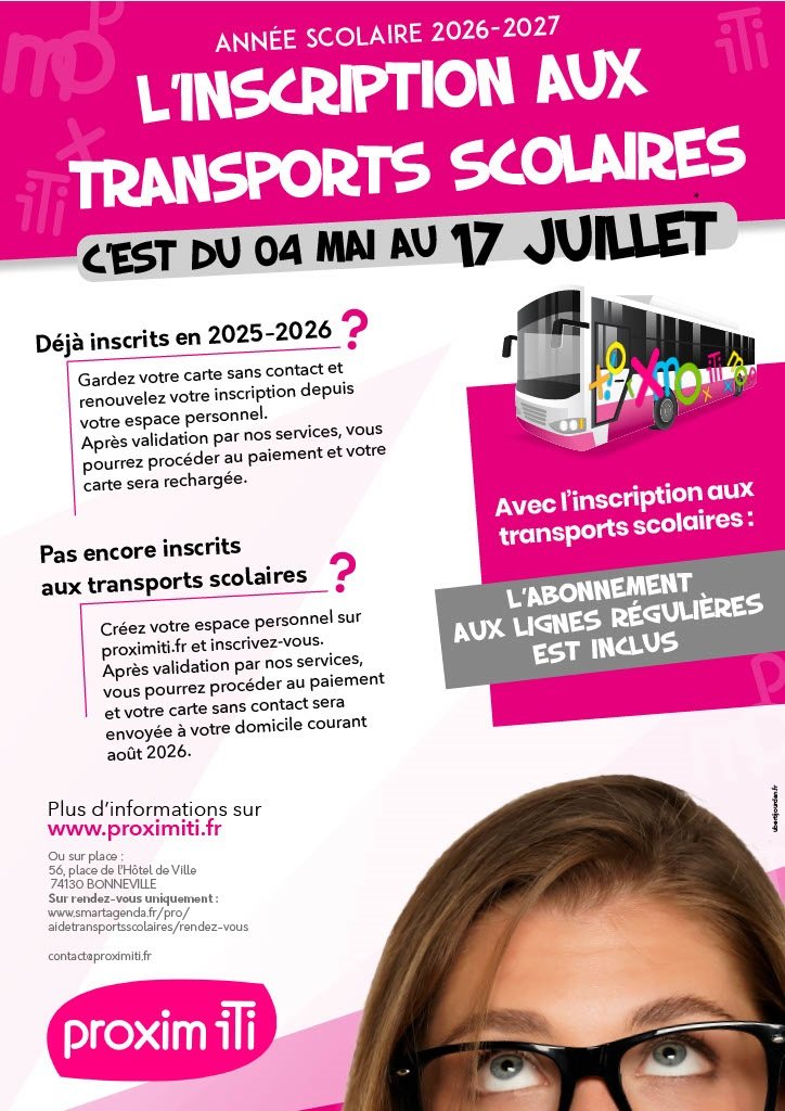 Inscription aux transports scolaires PROXIMITI pour la rentrée scolaire  2026-2027