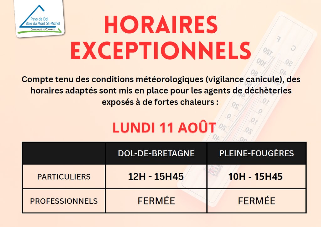 🌡 Déchèteries : horaires exceptionnels