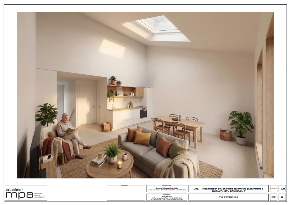 Vue intérieure projetée d'un logement de la résidence intergénérationnelle