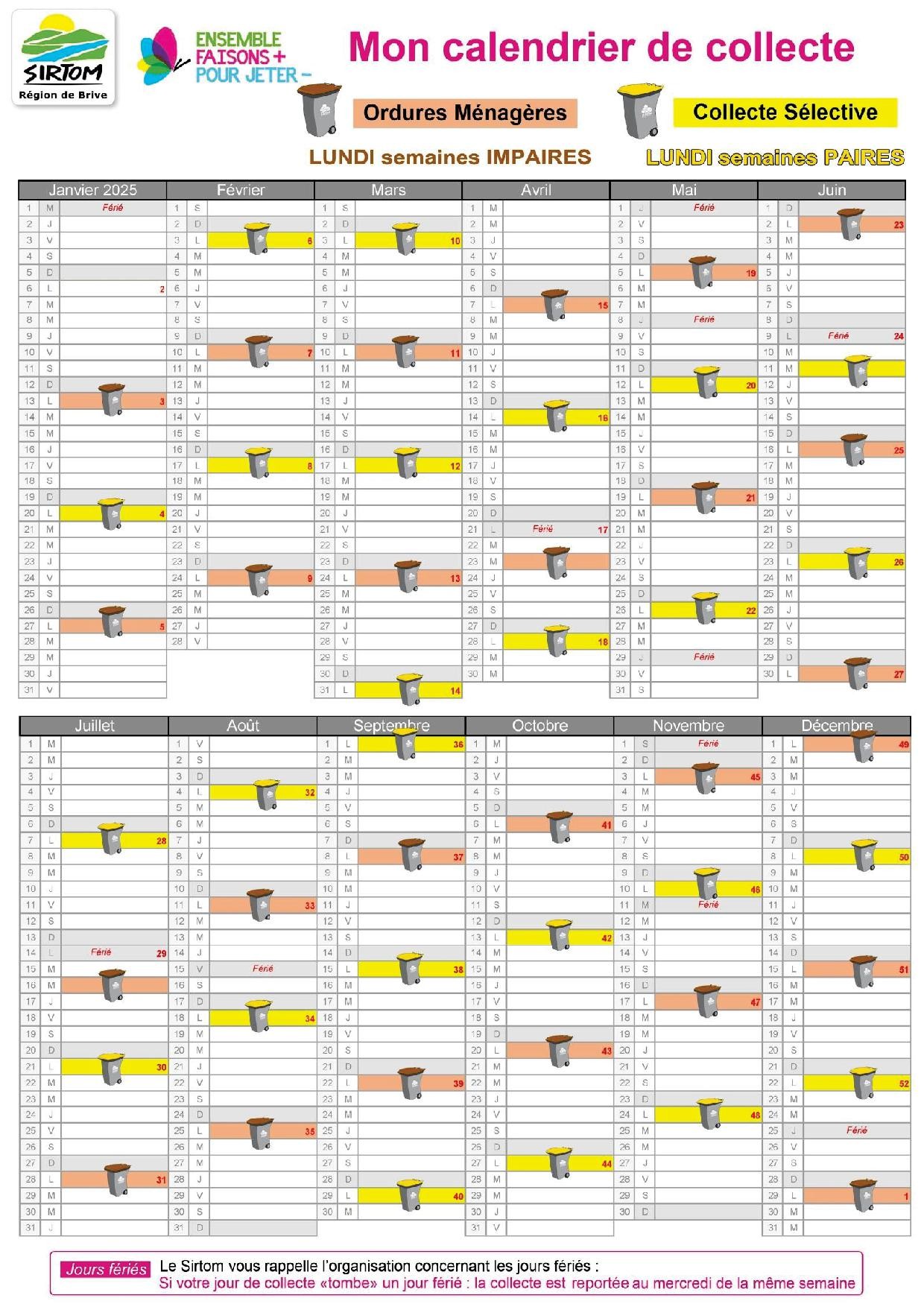 Le calendrier des collectes