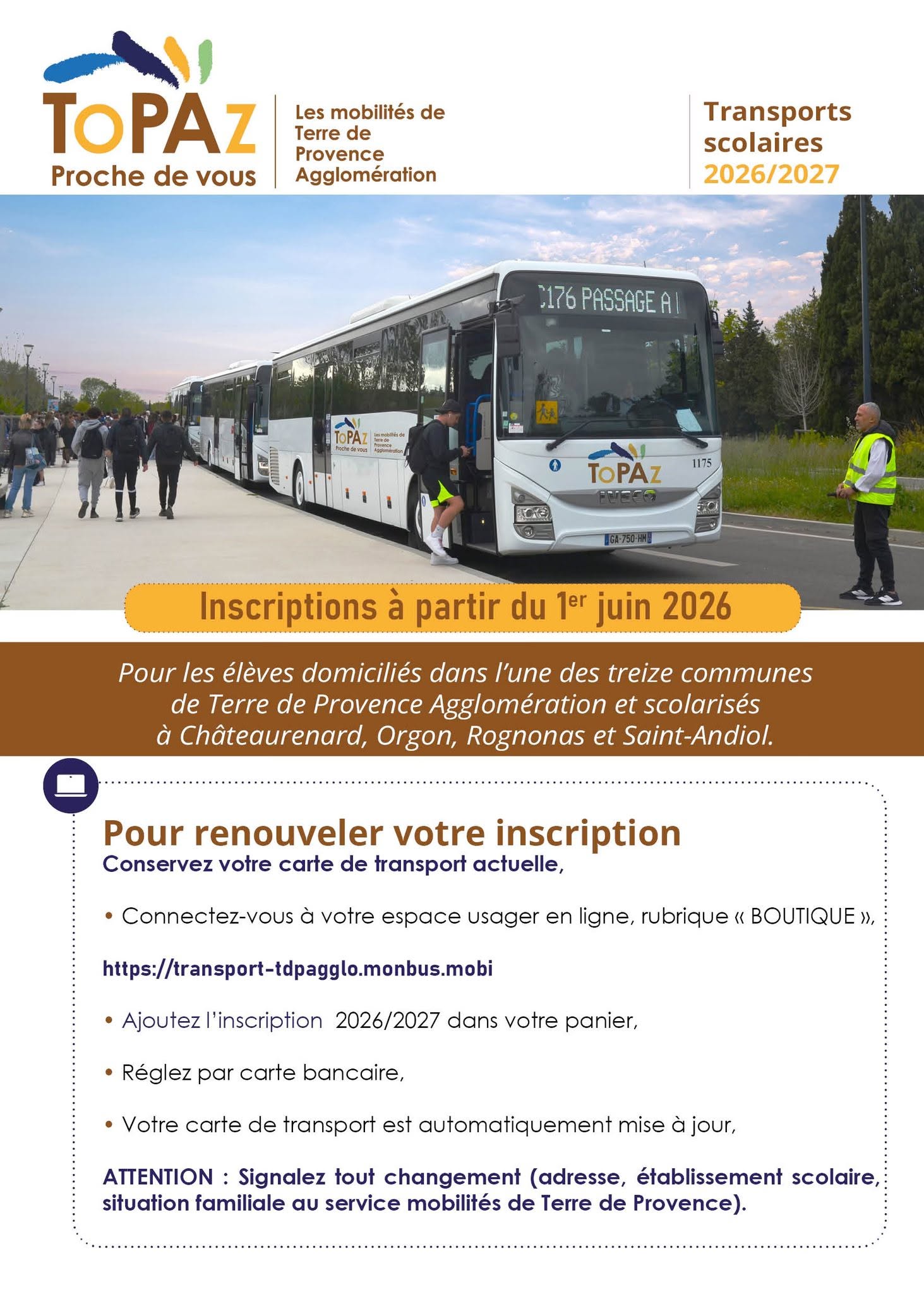 inscription transports scolaires Topaz