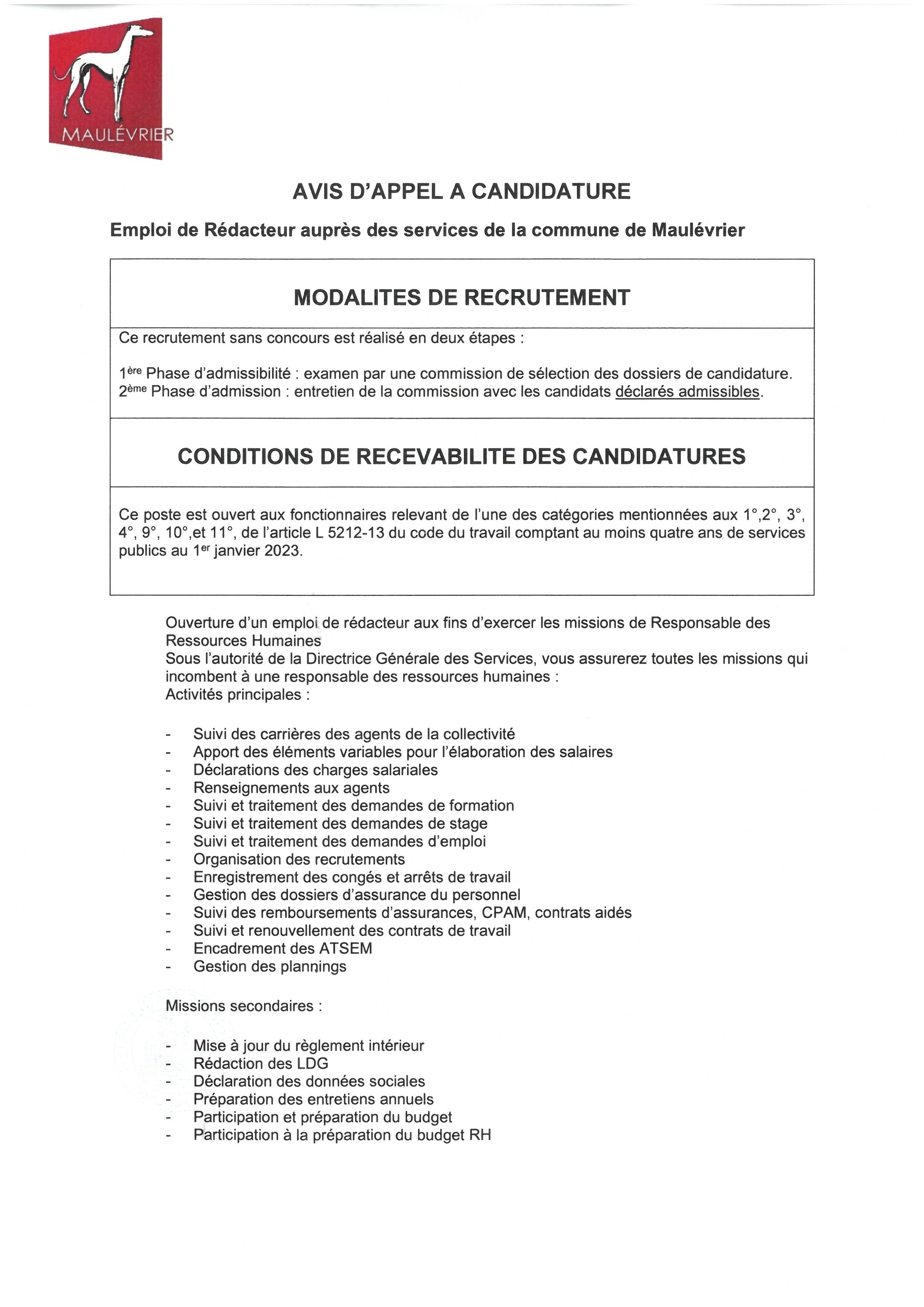 Avis d'appel à candidature